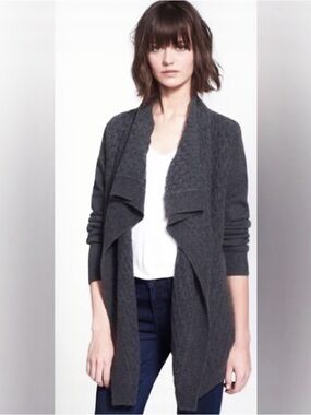 Women’s Vince Wool & Cashmere Blend Cardigan Shawl Sweater in Dark Grey (Medium)